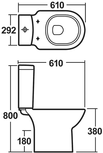 Technical image of Crown Ceramics Knedlington Toilet With Dual Push Flush Cistern & Seat.