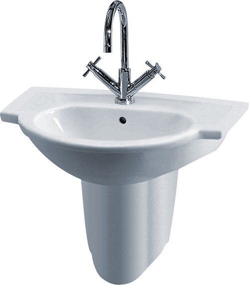 Larger image of Crown Ceramics Linton 600mm Wall Hung Basin & Semi Pedestal (1 Tap Hole).