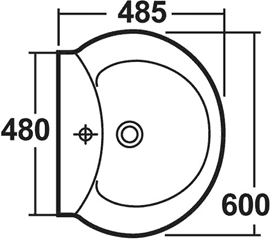 Technical image of Crown Ceramics Otley 600mm Wall Hung Basin & Semi Pedestal (1 Tap Hole).