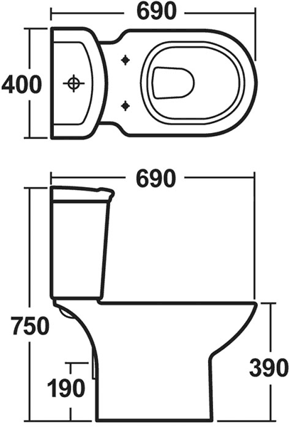 Technical image of Crown Ceramics Barmby Toilet With Dual Push Flush Cistern & Seat.