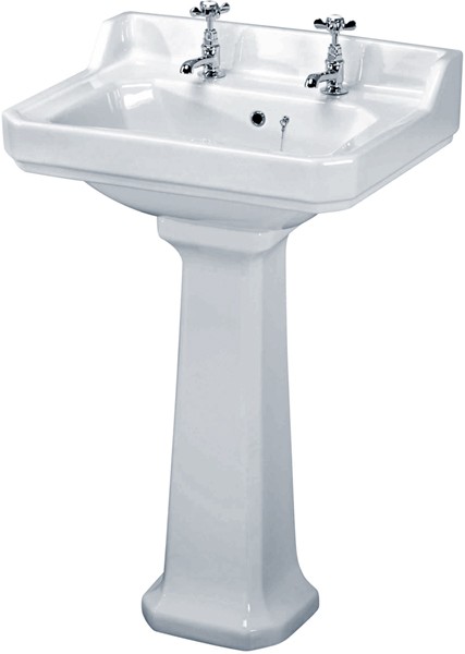 Larger image of Crown Ceramics Carlton 600mm Basin & Pedestal (2 Tap Holes).