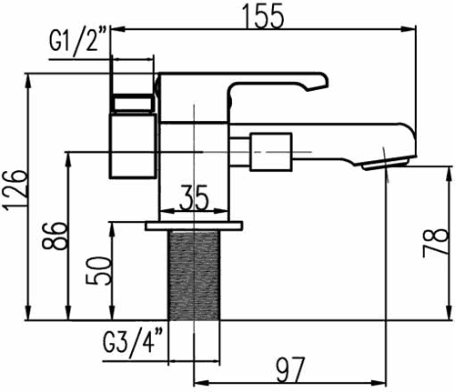 Technical image of Crown Series P Bath Shower Mixer Tap With Shower Kit (Chrome).