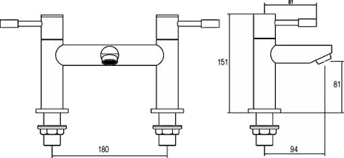 Technical image of Crown Series 2 Basin & Bath Filler Tap Set (Chrome).