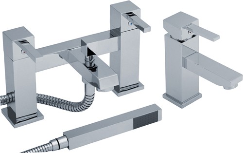 Larger image of Crown Series L Basin & Bath Shower Mixer Tap Set (Chrome).