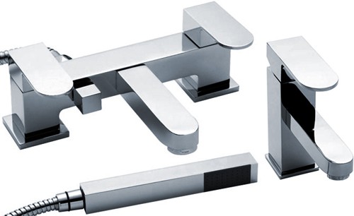 Larger image of Crown Series S Basin & Bath Shower Mixer Tap Set (Chrome).