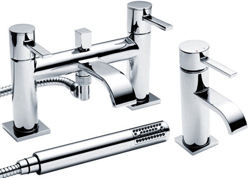 Larger image of Crown Series W Basin & Bath Shower Mixer Tap Set (Chrome).