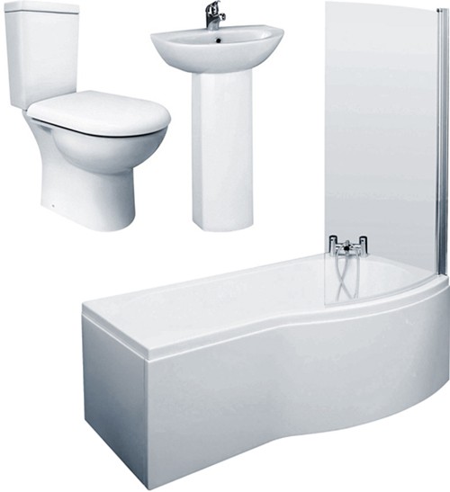 Larger image of Crown Suites 1500mm Shower Bath Suite, Toilet & Basin (Right Handed).