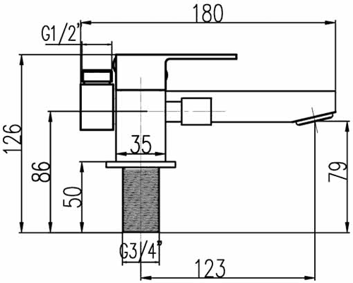 Technical image of Crown Series S Bath Shower Mixer Tap With Shower Kit (Chrome).