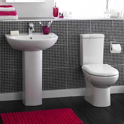Larger image of Crown Ceramics Knedlington 4 Piece Suite, Toilet, Seat & 600mm Basin.