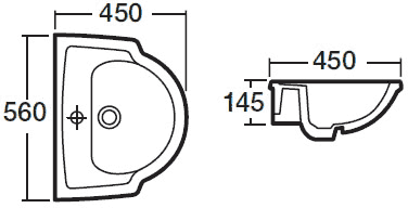 Technical image of Crown Ceramics Linton Suite With Back To Wall Pan, Seat, Recessed Basin.