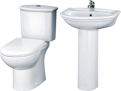 Larger image of Crown Ceramics Barmby 4 Piece Bathroom Suite With Toilet, Seat & 600mm Basin.
