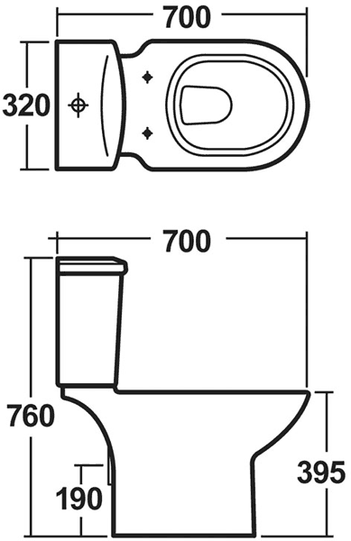 Technical image of Crown Ceramics Asselby 4 Piece Bathroom Suite With Toilet & 600mm Basin.