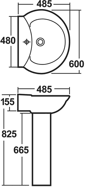 Technical image of Crown Ceramics Otley 4 Piece Bathroom Suite With Toilet & 600mm Basin.