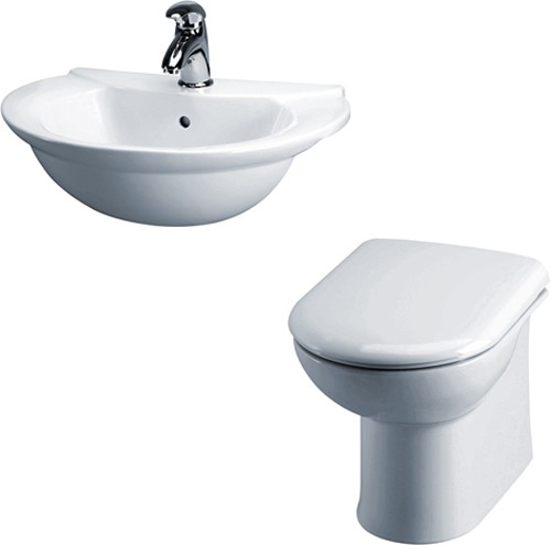 Larger image of Crown Ceramics Otley Suite With Back To Wall Pan, Seat, Recessed Basin.