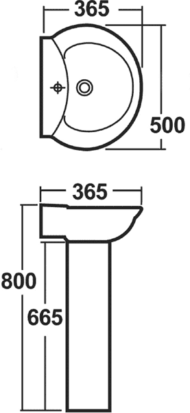 Technical image of Crown Ceramics Otley 4 Piece Bathroom Suite With Toilet & 500mm Basin.