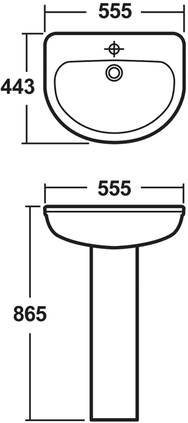 Technical image of Crown Ceramics Ivo 4 Piece Bathroom Suite With 550mm Basin (1 Tap Hole).