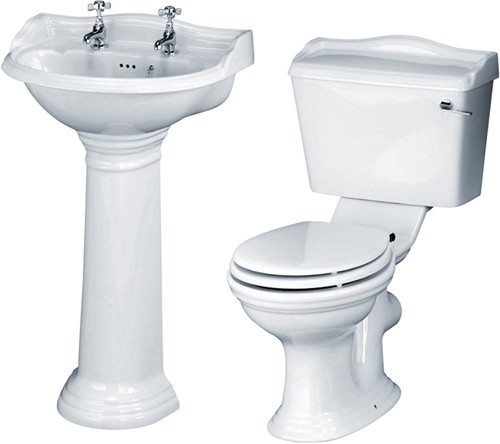 Larger image of Crown Ceramics Ryther 4 Piece Bathroom Suite With 500mm Basin (2 Tap Holes).