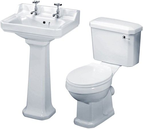 Larger image of Crown Ceramics Carlton 4 Piece Bathroom Suite, 560mm Basin (2 Tap Holes).