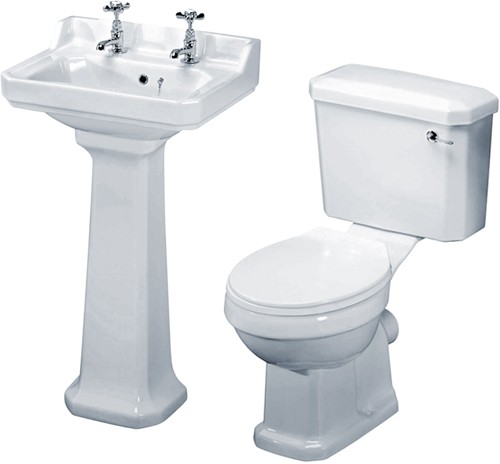 Larger image of Crown Ceramics Carlton 4 Piece Bathroom Suite, 500mm Basin (2 Tap Holes).