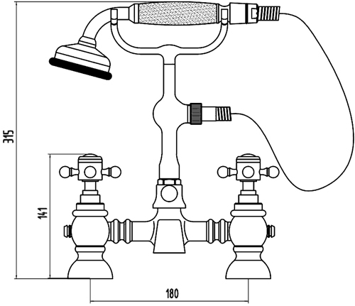 Technical image of Crown Edwardian Traditional Bath Shower Mixer Tap With Shower Kit.