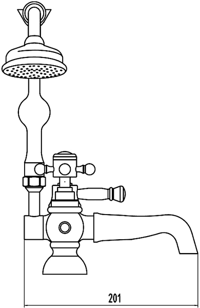 Technical image of Crown Edwardian Traditional Bath Shower Mixer Tap With Shower Kit.