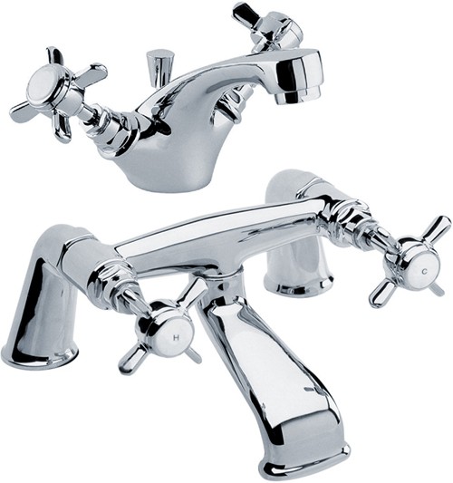 Larger image of Crown Traditional Basin & Bath Filler Tap Set (Chrome).