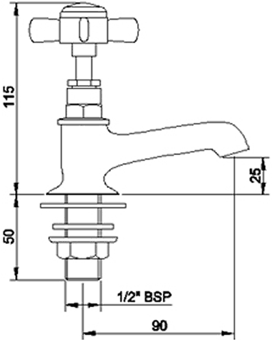 Technical image of Crown Traditional Basin & Bath Taps Set (Chrome).