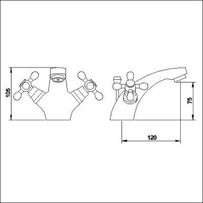 Technical image of Viscount Basin & Bath Shower Mixer Tap Set (Chrome).