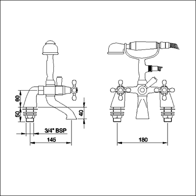 Technical image of Viscount Basin & Bath Shower Mixer Tap Set (Chrome).