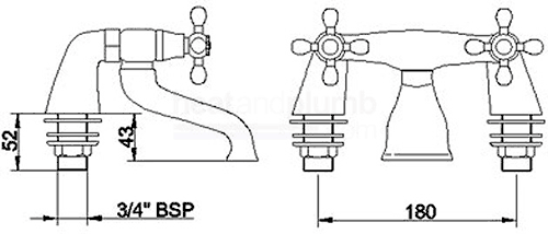 Technical image of Viscount Basin & Bath Filler Tap Set (Chrome).
