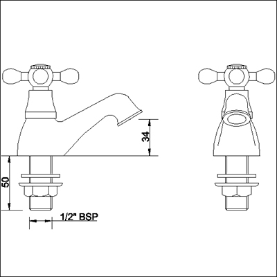 Technical image of Viscount Basin & Bath Taps Set (Chrome).