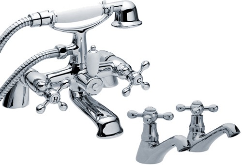 Larger image of Viscount Basin Taps & Bath Shower Mixer Tap Set (Chrome).