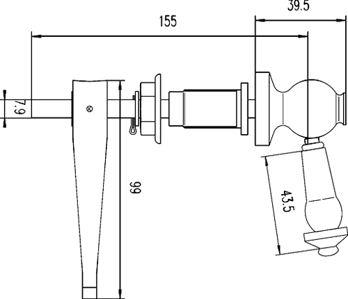 Technical image of Crown Ceramics Traditional Ceramic Toilet Cistern Lever (Chrome).