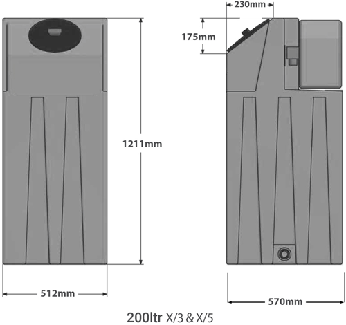 Technical image of PowerTank Xilent X/5 Tank With Variable Speed Pump (200L Tank).