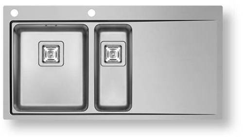 Larger image of Pyramis Olynthos RH Kitchen Sink In Stainless Steel (1.5 Bowl, 1000x520).