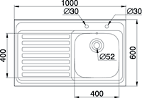 Technical image of Pyramis Sit On Kitchen Sink & Waste. 1000x600mm (Roll Front, 2 Tap Hole).