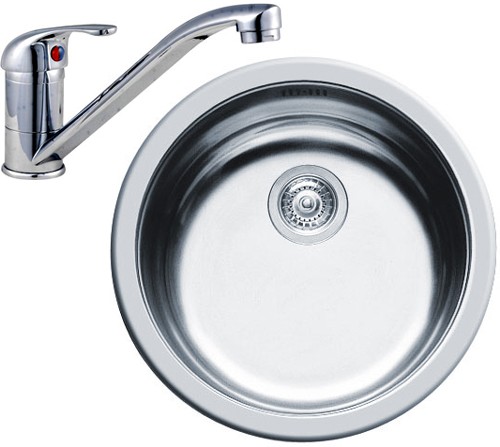Larger image of Pyramis Round Kitchen Sink, Waste & Tap. 450mm Diameter.