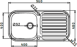 Technical image of Pyramis Kitchen Sink, Tap & Waste. 960x480mm (Reversible, Deep Bowl).