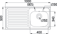 Technical image of Pyramis Sit On Kitchen Sink, Waste & Tap. 1000x500mm (Left Hand).