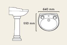 Technical image of York 2 Tap Hole Basin and Pedestal.