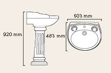 Technical image of Durham 2 Tap Hole Cloakroom Basin and Pedestal.