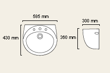 Technical image of Wexford 1 Tap Hole Basin and Semi-Pedestal.