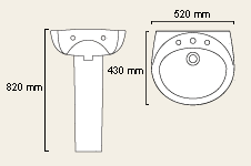 Technical image of Wexford 2 Tap Hole Cloakroom Basin and Pedestal.