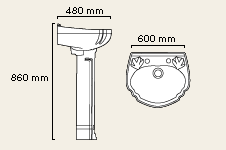 Technical image of Avondale 2 Tap Hole Basin and Pedestal.