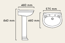 Technical image of Avoca Vale 2 Tap Hole Basin and Pedestal.