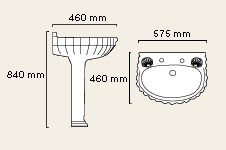 Technical image of Avoca Shell 2 Tap Hole Basin and Pedestal.
