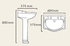 Technical image of Avoca Classique 2 Tap Hole Cloakroom Basin and Pedestal.