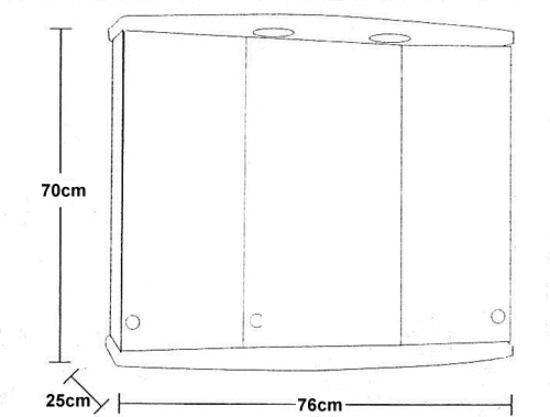 Technical image of daVinci Cherry Gallassia 3 door bathroom cabinet, lights & shaver socket.