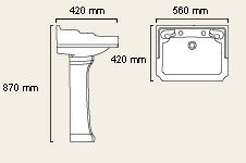 Technical image of Galway 2 Tap Hole Cloakroom Basin and Pedestal.