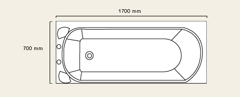 Technical image of Avoca Vale white bath. 1700 x 700mm. Legs included.